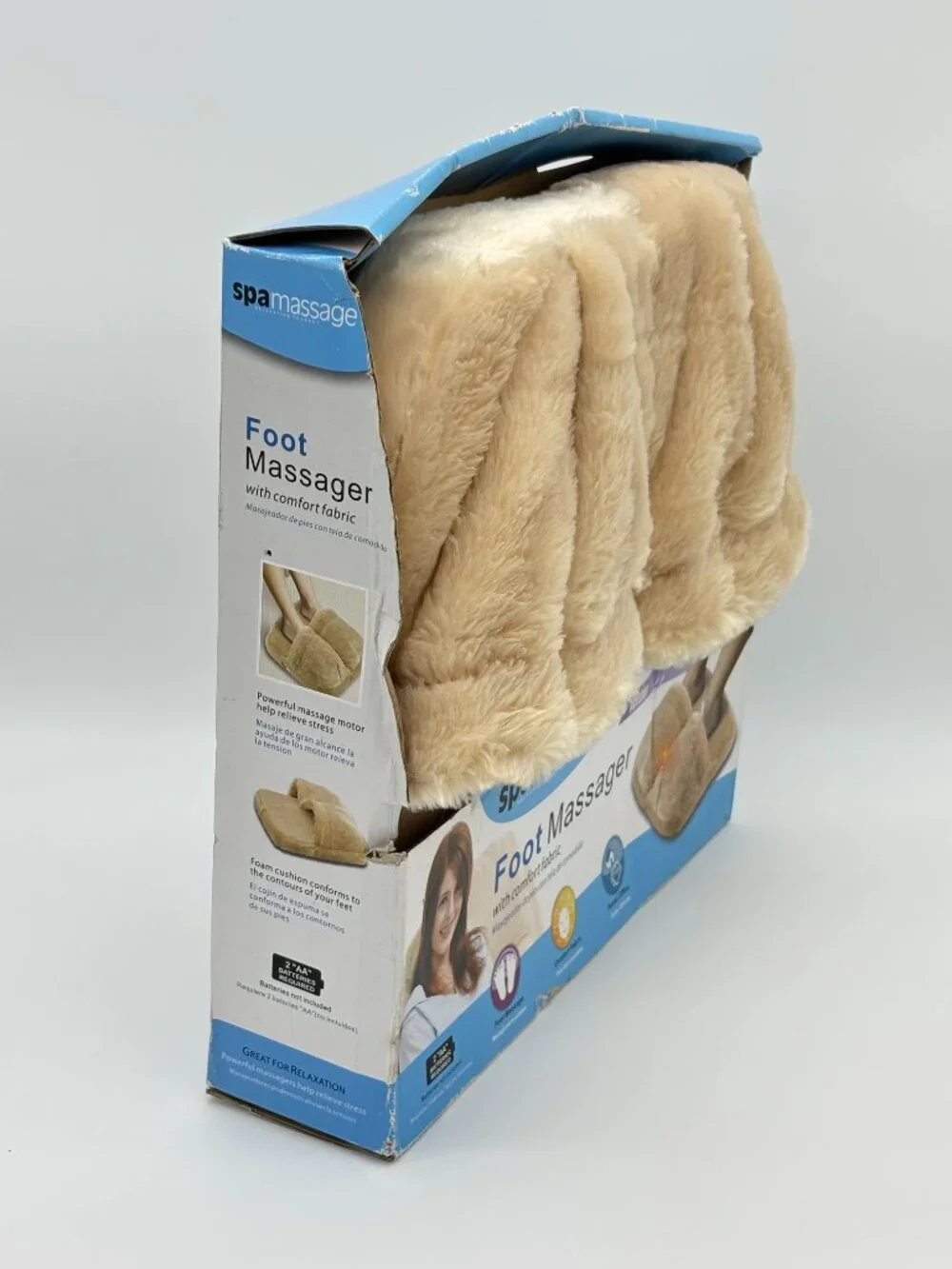 Spa Massage Foot Massager Vibration Slipper Style Relaxation Beige Fleece Soft